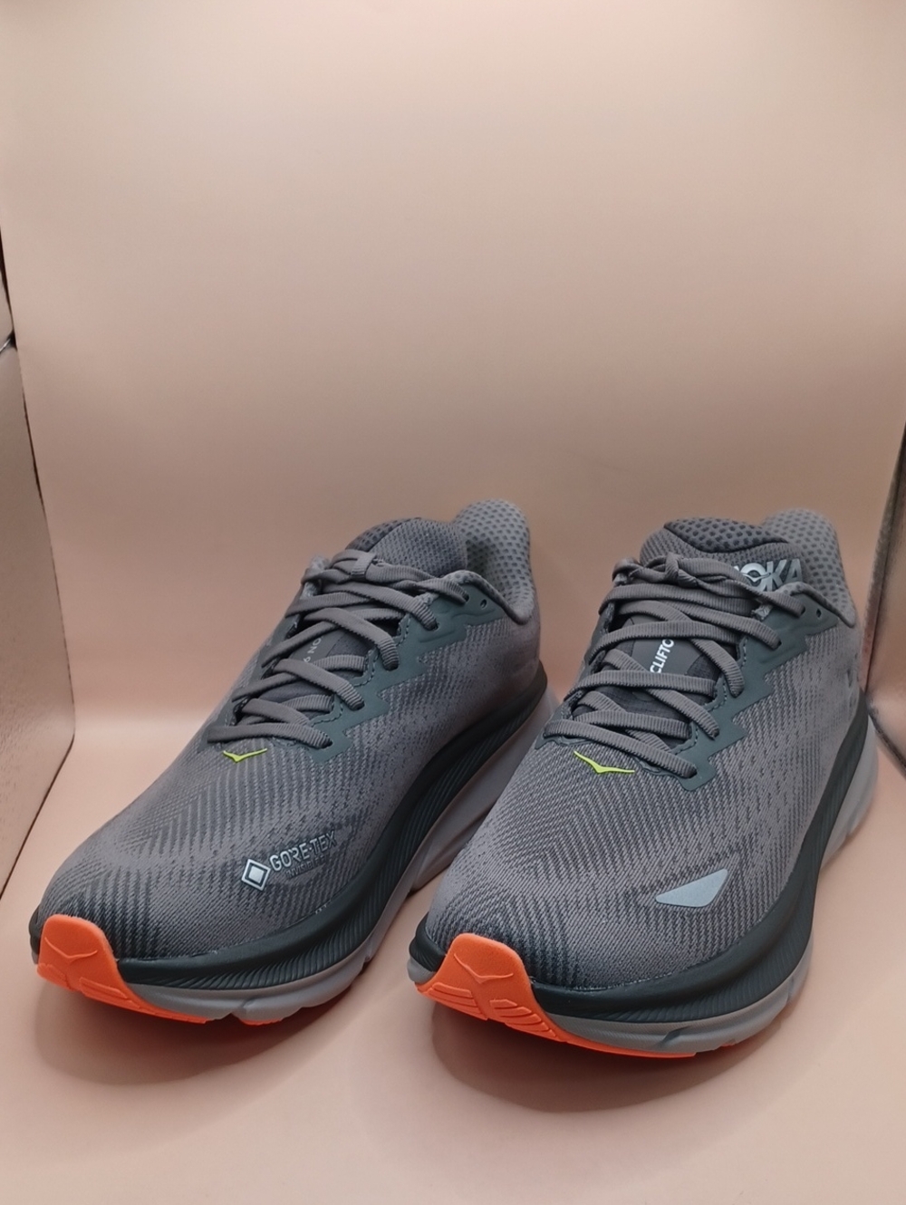 Hoka Men's Clifton 9 GTX Runnjng Shoes-Grey/Orange Men Size 8.5D US